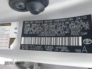 2010 Toyota Prius II z VIN JTDKN3DU4A0174731, wystawiony jako IAAI lot #42462738 z przebiegiem 181 862 mil mil oraz . Historia ofert i sprzedaży dostępna na DreamBid. Obrazek 9.