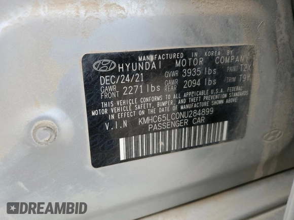2022 Hyundai Ioniq Blue with VIN KMHC65LC0NU284899, listed as a Copart auction lot 51975395 with 96,100 mi miles and Salvage title. Bid and sale history available at DreamBid. Image 14.
