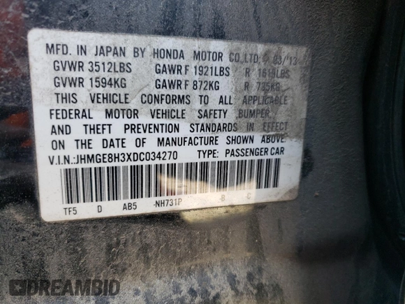 2013 Honda Fit с VIN JHMGE8H3XDC034270, выставлен на аукционе Copart как лот 57486305 с пробегом 92 093 миль миль и Списание • Salvage title. История ставок и продаж доступна на DreamBid. Изображение 13.