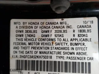 2019 Honda Civic Si Coupe with VIN 2HGFC3A52KH750318, listed as a Copart auction lot 69832564 with 114,834 mi miles and Non Repairable. Bid and sale history available at carsss.com. Image 12.
