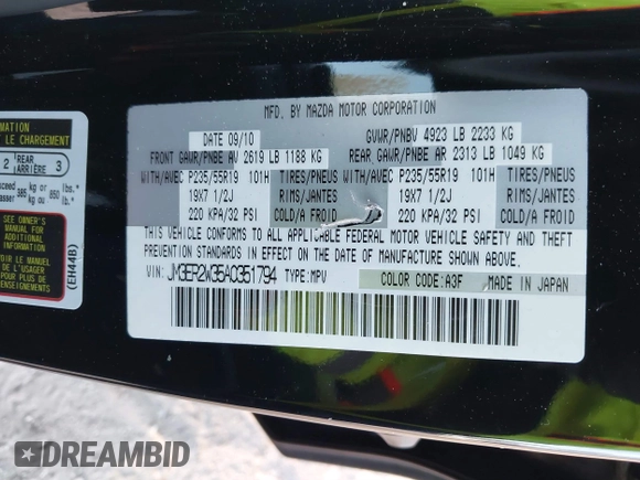 2010 Mazda CX-7 Touring z VIN JM3ER2W35A0351794, wystawiony jako IAAI lot #40688887 z przebiegiem 147 308 mil mil oraz . Historia ofert i sprzedaży dostępna na DreamBid. Obrazek 9.