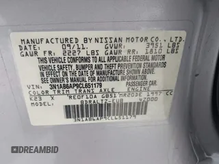 2012 Nissan Sentra S with VIN 3N1AB6AP9CL651179, listed as a IAAI auction lot 42022927 with 144,235 mi miles and . Bid and sale history available at DreamBid. Image 9.
