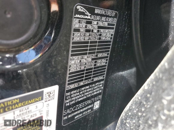 2023 Jaguar F-Pace SVR with VIN SADCZ2EE5PA711978, listed as a Copart auction lot 48968314 with 5,907 mi miles and Salvage Title. Bid and sale history available at DreamBid. Image 13.