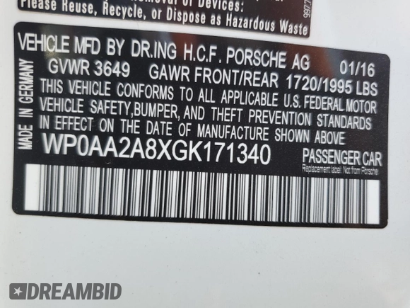 2016 Porsche 718 Cayman z VIN WP0AA2A8XGK171340, wystawiony jako Copart lot #42962425 z przebiegiem 95 085 mil mil oraz Szkoda całkowita • Salvage title. Historia ofert i sprzedaży dostępna na DreamBid. Obrazek 12.