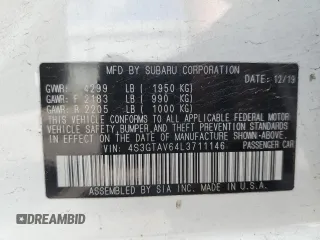 2020 Subaru Impreza Premium with VIN 4S3GTAV64L3711146, listed as a Copart auction lot 57471335 with Not provided miles and Salvage title. Bid and sale history available at DreamBid. Image 12.