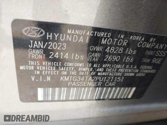 2023 Genesis G70 2.0T with VIN KMTG34TA2PU121151, listed as a IAAI auction lot 42425161 with 19,646 mi miles and . Bid and sale history available at DreamBid. Image 9.