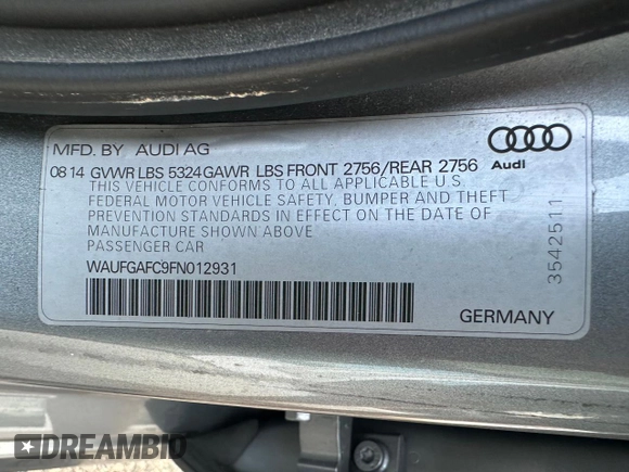 2015 Audi A6 Premium Plus with VIN WAUFGAFC9FN012931, listed as a Copart auction lot 65294965 with 155,313 mi miles and Clean title. Bid and sale history available at DreamBid. Image 10.