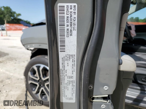 2022 Jeep Compass Limited с VIN 3C4NJDCB9NT146236, выставлен на аукционе Copart как лот 57280045 с пробегом 30 841 миль миль и На запчасти • Non repairable. История ставок и продаж доступна на DreamBid. Изображение 13.