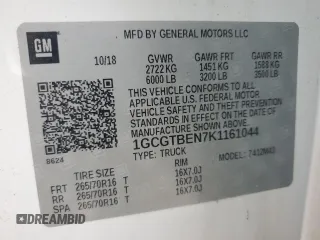 2019 Chevrolet Colorado 4WD Work Truck z VIN 1GCGTBEN7K1161044, wystawiony jako Copart lot #60033155 z przebiegiem 52 449 mil mil oraz Szkoda całkowita • Salvage title. Historia ofert i sprzedaży dostępna na DreamBid. Obrazek 13.