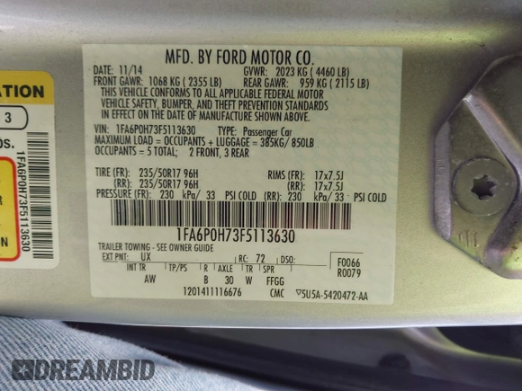 2015 Ford Fusion SE z VIN 1FA6P0H73F5113630, wystawiony jako IAAI lot #42279254 z przebiegiem 77 216 mil mil oraz . Historia ofert i sprzedaży dostępna na DreamBid. Obrazek 9.