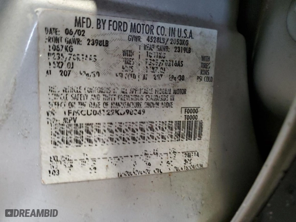 2002 Ford Escape Limited with VIN 1FMCU04122KD98349, listed as a Copart auction lot 82210654 with 129,933 mi miles and Salvage Title. Bid and sale history available at carsss.com. Image 13.