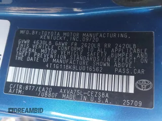 2020 Toyota Camry SE z VIN 4T1G11BK9LU016562, wystawiony jako IAAI lot #41954944 z przebiegiem 59 817 mil mil oraz . Historia ofert i sprzedaży dostępna na DreamBid. Obrazek 9.