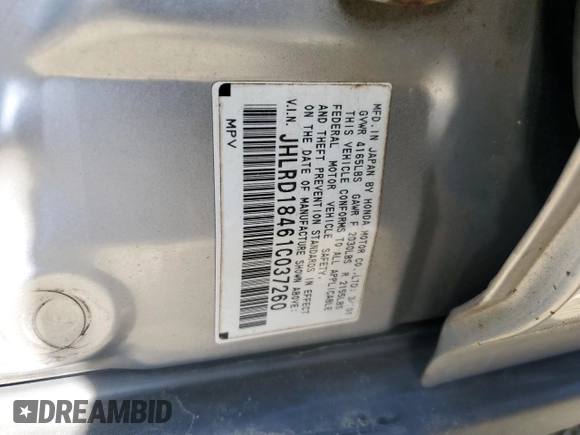 2001 Honda CR-V LX z VIN JHLRD18461C037260, wystawiony jako Copart lot #52115175 z przebiegiem 149 237 mil mil oraz Szkoda całkowita • Salvage title. Historia ofert i sprzedaży dostępna na DreamBid. Obrazek 13.