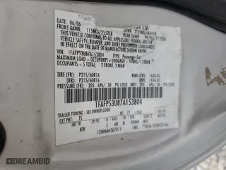 2007 Ford Taurus SE with VIN 1FAFP53U87A153804, listed as a Copart auction lot 79023164 with 122485 miles and Clean Title. Bid and sale history available at carsss.com. Image 12.