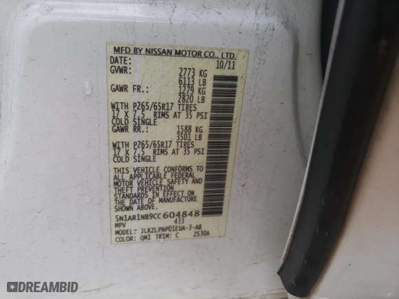 2012 Nissan Pathfinder S with VIN 5N1AR1NB9CC604848, listed as a Copart auction lot 84567814 with 214,463 mi miles and Clean Title. Bid and sale history available at carsss.com. Image 13.