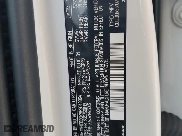 2023 Volvo C40 Core с VIN YV4ED3GK9P2043864, выставлен на аукционе Copart как лот 43547435 с пробегом 10 921 миль миль и Списание • Salvage title. История ставок и продаж доступна на DreamBid. Изображение 15.