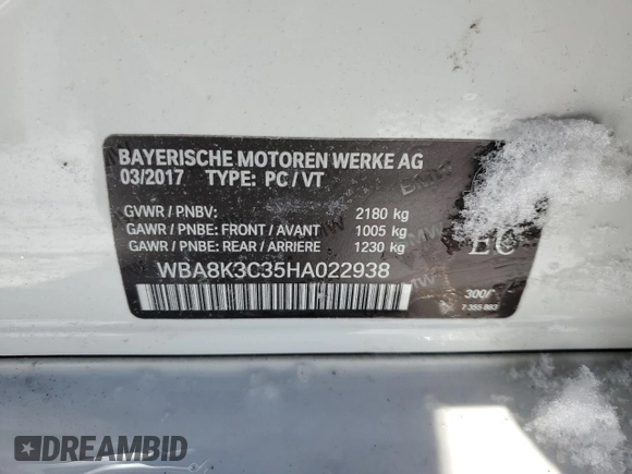 2017 BMW 3 Series 330i xDrive with VIN WBA8K3C35HA022938, listed as a Copart auction lot 45378065 with 111,153 mi miles and Salvage Title. Bid and sale history available at carsss.com. Image 13.