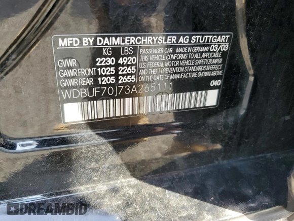 2003 Mercedes-Benz E-Class 5.0L with VIN WDBUF70J73A265111, listed as a Copart auction lot 78364504 with 114,974 mi miles and Salvage Title. Bid and sale history available at carsss.com. Image 12.