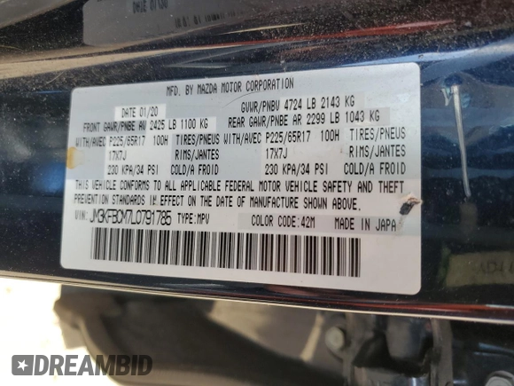 2020 Mazda CX-5 Touring with VIN JM3KFBCM7L0791785, listed as a Copart auction lot 50229385 with 41,737 mi miles and Salvage Title. Bid and sale history available at carsss.com. Image 13.
