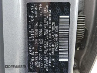 2024 Hyundai Elantra SEL z VIN KMHLM4DG6RU778028, wystawiony jako Copart lot #59693495 z przebiegiem 33 282 mil mil oraz Nie do naprawy • Non repairable. Historia ofert i sprzedaży dostępna na DreamBid. Obrazek 12.