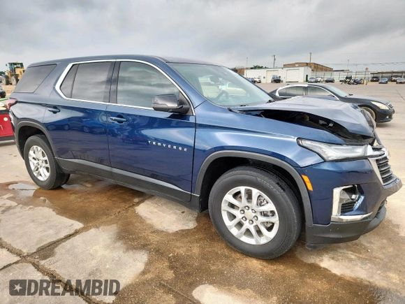 2022 Chevrolet Traverse LS with VIN 1GNERFKW2NJ153620, listed as a Copart auction lot 57409445 with 53,395 mi miles and Salvage title. Bid and sale history available at DreamBid. Image 4.