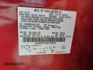 2016 Ford Taurus SHO with VIN 1FAHP2KT6GG131975, listed as a Copart auction lot 62028305 with 130,737 mi miles and Salvage title. Bid and sale history available at DreamBid. Image 12.