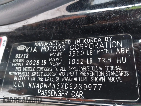 2013 Kia Rio EX with VIN KNADN4A3XD6239977, listed as a IAAI auction lot 42265924 with 117,114 mi miles and . Bid and sale history available at DreamBid. Image 9.