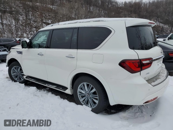 2024 Infiniti QX80 LUXE with VIN JN8AZ2AE4R9328082, listed as a Copart auction lot 45181285 with 27,999 mi miles and Salvage Title. Bid and sale history available at carsss.com. Image 2.