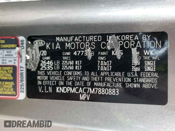 2021 Kia Sportage LX with VIN KNDPMCAC7M7880883, listed as a Copart auction lot 49407955 with 44,679 mi miles and Clean Title. Bid and sale history available at carsss.com. Image 13.