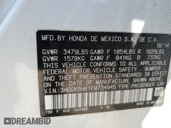 2015 Honda Fit EX-L z VIN 3HGGK5H81FM734945, wystawiony jako Copart lot #61920835 z przebiegiem 59 891 mil mil oraz Szkoda całkowita • Salvage title. Historia ofert i sprzedaży dostępna na DreamBid. Obrazek 13.