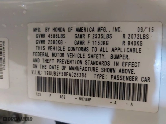 2015 Acura TLX V6 Tech with VIN 19UUB2F59FA026384, listed as a IAAI auction lot 41571218 with 1 mi miles. Bid and sale history available at carsss.com. Image 9.