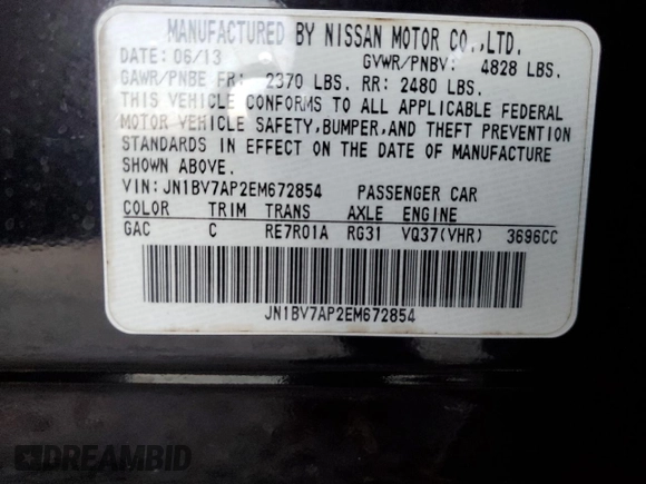 2014 Infiniti Q50 z VIN JN1BV7AP2EM672854, wystawiony jako Copart lot #78478594 z przebiegiem 122 796 mil mil oraz Szkoda całkowita • Salvage title. Historia ofert i sprzedaży dostępna na DreamBid. Obrazek 14.