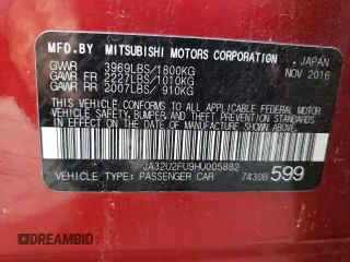 2017 Mitsubishi Lancer ES with VIN JA32U2FU9HU005882, listed as a Copart auction lot 66111984 with 131,154 mi miles and Salvage Title. Bid and sale history available at DreamBid. Image 12.