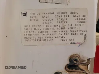 1993 Cadillac Seville Touring STS z VIN 1G6KY5295PU817593, wystawiony jako Copart lot #47807075 z przebiegiem Nie podano mil oraz Czysty tytuł • Clean title. Historia ofert i sprzedaży dostępna na DreamBid. Obrazek 12.
