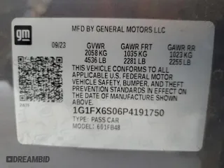2023 Chevrolet Bolt EV 2LT with VIN 1G1FX6S06P4191750, listed as a Copart auction lot 52102295 with 13,500 mi miles and Salvage Title. Bid and sale history available at carsss.com. Image 12.