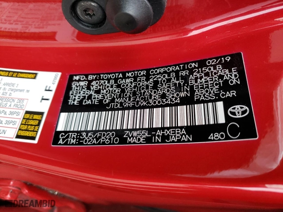 2019 Toyota Prius LE with VIN JTDL9RFU9K3003434, listed as a Copart auction lot 39912673 with 28,588 mi miles. Bid and sale history available at carsss.com. Image 12.