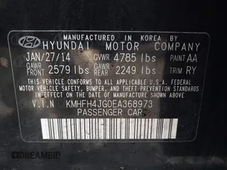 2014 Hyundai Azera Limited with VIN KMHFH4JG0EA368973, listed as a IAAI auction lot 41656545 with 108,631 mi miles and . Bid and sale history available at carsss.com. Image 9.