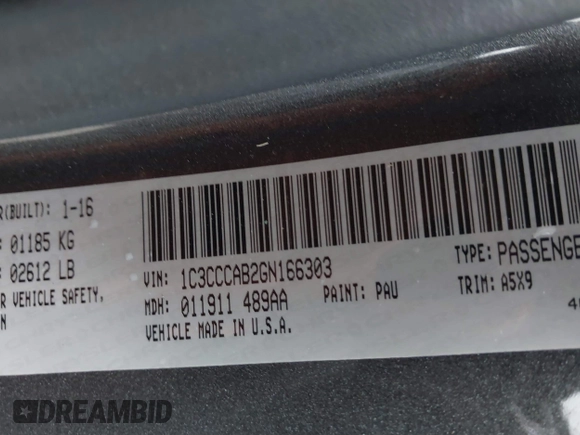 2016 Chrysler 200 Limited with VIN 1C3CCCAB2GN166303, listed as a IAAI auction lot 41829005 with 102,427 mi miles. Bid and sale history available at carsss.com. Image 9.