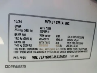 2025 Tesla Model Y Long Range with VIN 7SAYGDED3SA339079, listed as a Copart auction lot 82041424 with 1,793 mi miles and Salvage Title. Bid and sale history available at DreamBid. Image 15.
