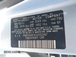 2012 Hyundai Accent SE with VIN KMHCU5AEXCU032097, listed as a IAAI auction lot 41143303 with 29,828 mi miles. Bid and sale history available at carsss.com. Image 9.