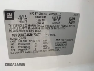 2016 Chevrolet Tahoe LTZ with VIN 1GNSCCKC4GR172697, listed as a IAAI auction lot 42490744 with 125,967 mi miles and . Bid and sale history available at DreamBid. Image 9.