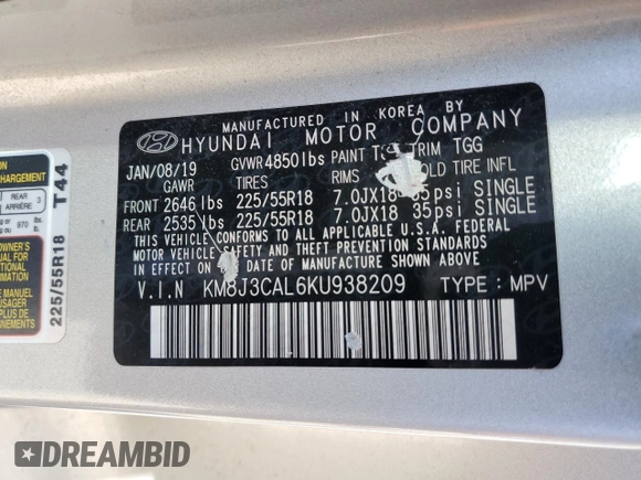2019 Hyundai Tucson SEL z VIN KM8J3CAL6KU938209, wystawiony jako Copart lot #53404545 z przebiegiem 77 811 mil mil oraz Szkoda całkowita • Salvage title. Historia ofert i sprzedaży dostępna na DreamBid. Obrazek 16.