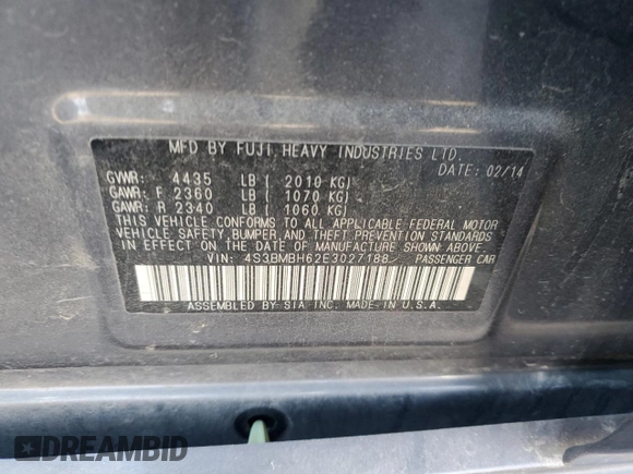 2014 Subaru Legacy Special Sports z VIN 4S3BMBH62E3027188, wystawiony jako Copart lot #83076074 z przebiegiem 122 801 mil mil oraz Szkoda całkowita • Salvage title. Historia ofert i sprzedaży dostępna na DreamBid. Obrazek 13.