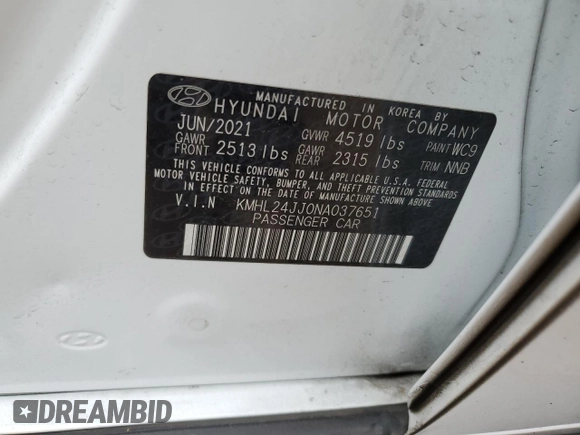 2022 Hyundai Sonata Hybrid Blue with VIN KMHL24JJ0NA037651, listed as a Copart auction lot 76569394 with 181,681 mi miles and Salvage Title. Bid and sale history available at carsss.com. Image 13.