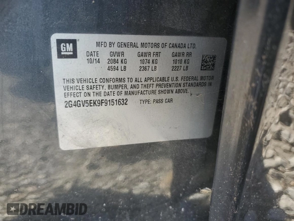 2015 Buick Regal с VIN 2G4GV5EK9F9151632, выставлен на аукционе Copart как лот 88975815 с пробегом 299 047 миль миль и Чистый • Clean title. История ставок и продаж доступна на DreamBid. Изображение 12.
