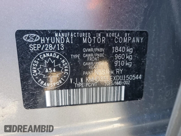 2013 Hyundai Elantra GT with VIN KMHD35LEXDU150544, listed as a Copart auction lot 47969305 with 115,059 mi miles and Salvage Title. Bid and sale history available at carsss.com. Image 13.