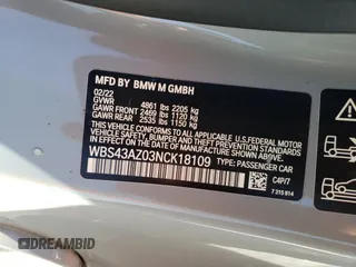 2022 BMW M4 Competition xDrive with VIN WBS43AZ03NCK18109, listed as a Copart auction lot 41862493 with 6,377 mi miles. Bid and sale history available at carsss.com. Image 12.
