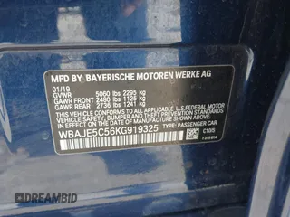 2019 BMW 5 Series 540i with VIN WBAJE5C56KG919325, listed as a IAAI auction lot 41712632 with 71,413 mi miles and . Bid and sale history available at DreamBid. Image 9.