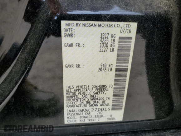 2016 Nissan Altima S with VIN 1N4AL3AP2GC270015, listed as a Copart auction lot 52889075 with 120,487 mi miles and Salvage title. Bid and sale history available at DreamBid. Image 14.