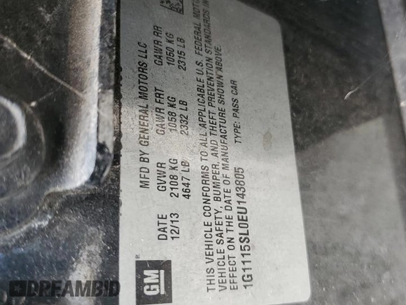 2014 Chevrolet Impala LT with VIN 1G1115SL0EU143805, listed as a Copart auction lot 59611915 with 186,098 mi miles and Salvage title. Bid and sale history available at DreamBid. Image 12.